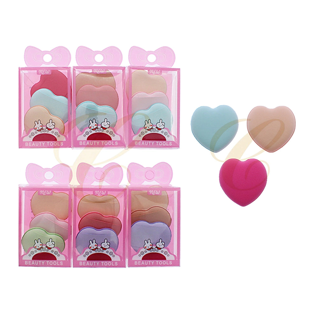 Mini Heart-Shaped Velvet Powder Puff Set (3.5cm, 3 Pk)