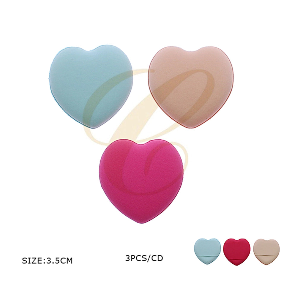 Mini Heart-Shaped Velvet Powder Puff Set (3.5cm, 3 Pk)