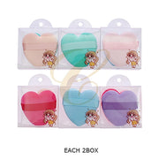 Heart-Shaped Soft Velvet Powder Puff 2-Piece Set 7cm | Plush Face Setting Powder & Body Puff Duo Box Set (RCS-0212)
