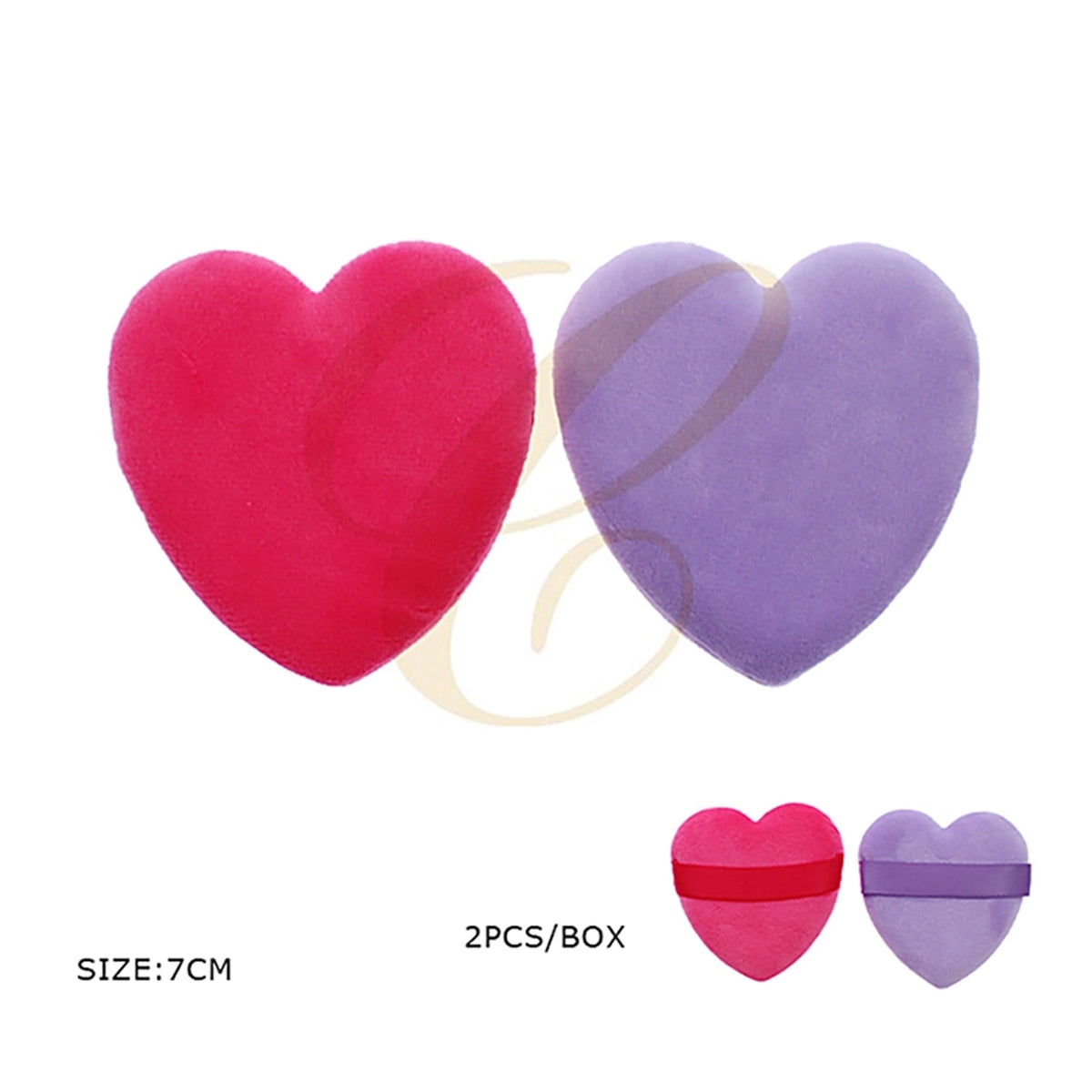 Heart-Shaped Soft Velvet Powder Puff 2-Piece Set 7cm | Plush Face Setting Powder & Body Puff Duo Box Set (RCS-0212)