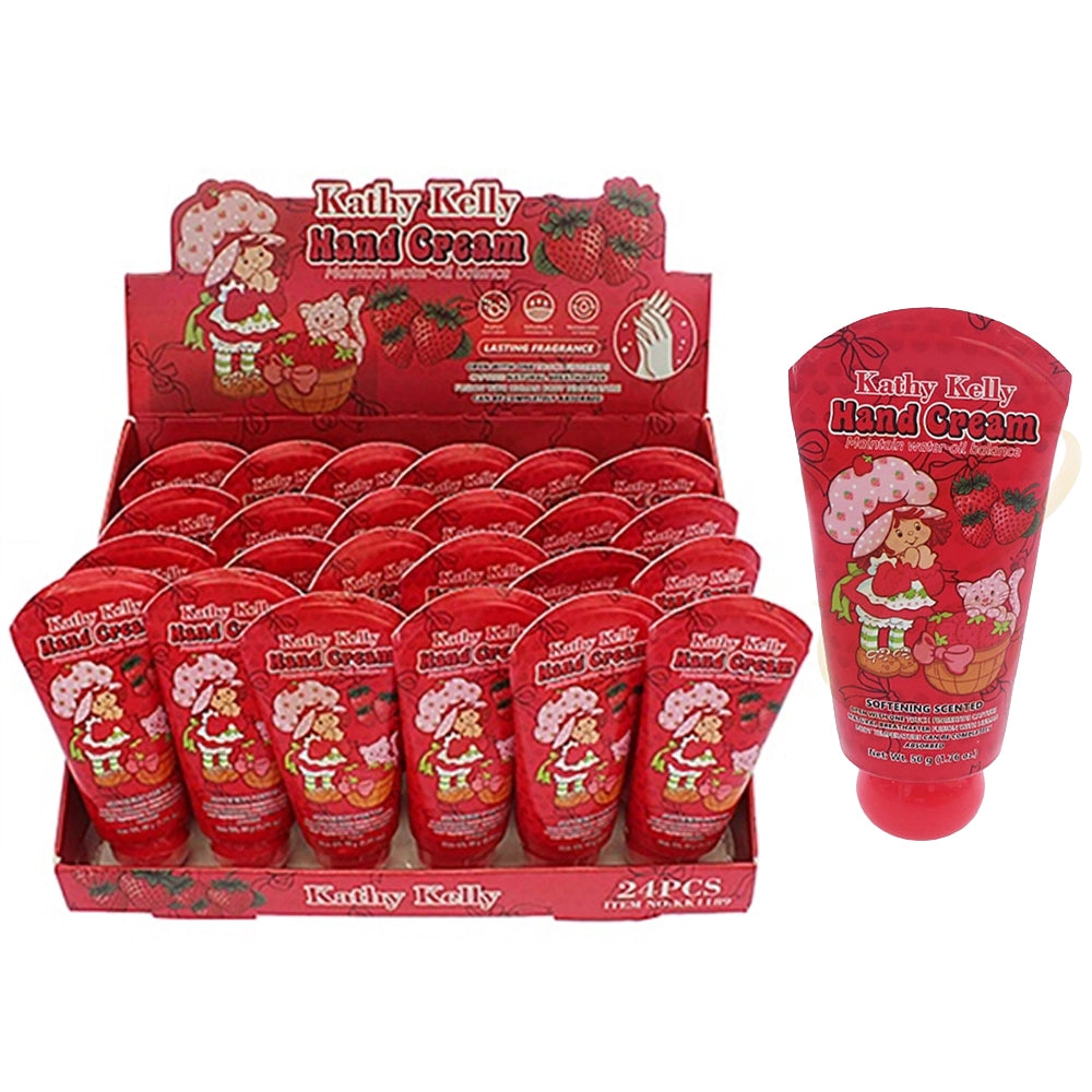 Kathy Kelly Strawberry Softening Scented Hand Cream | Hydrating Water-Oil Balance Hand Lotion Display Set (24 Pack Bulk) (RCS-0701)