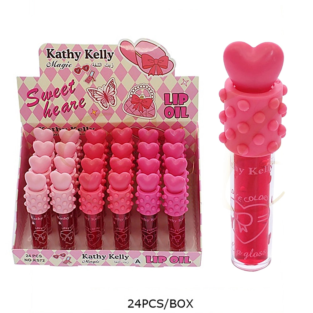 Kathy Kelly Magic Sweet Heart Lip Oil High-Shine Lip Gloss with Heart Cap (RCS-0767)
