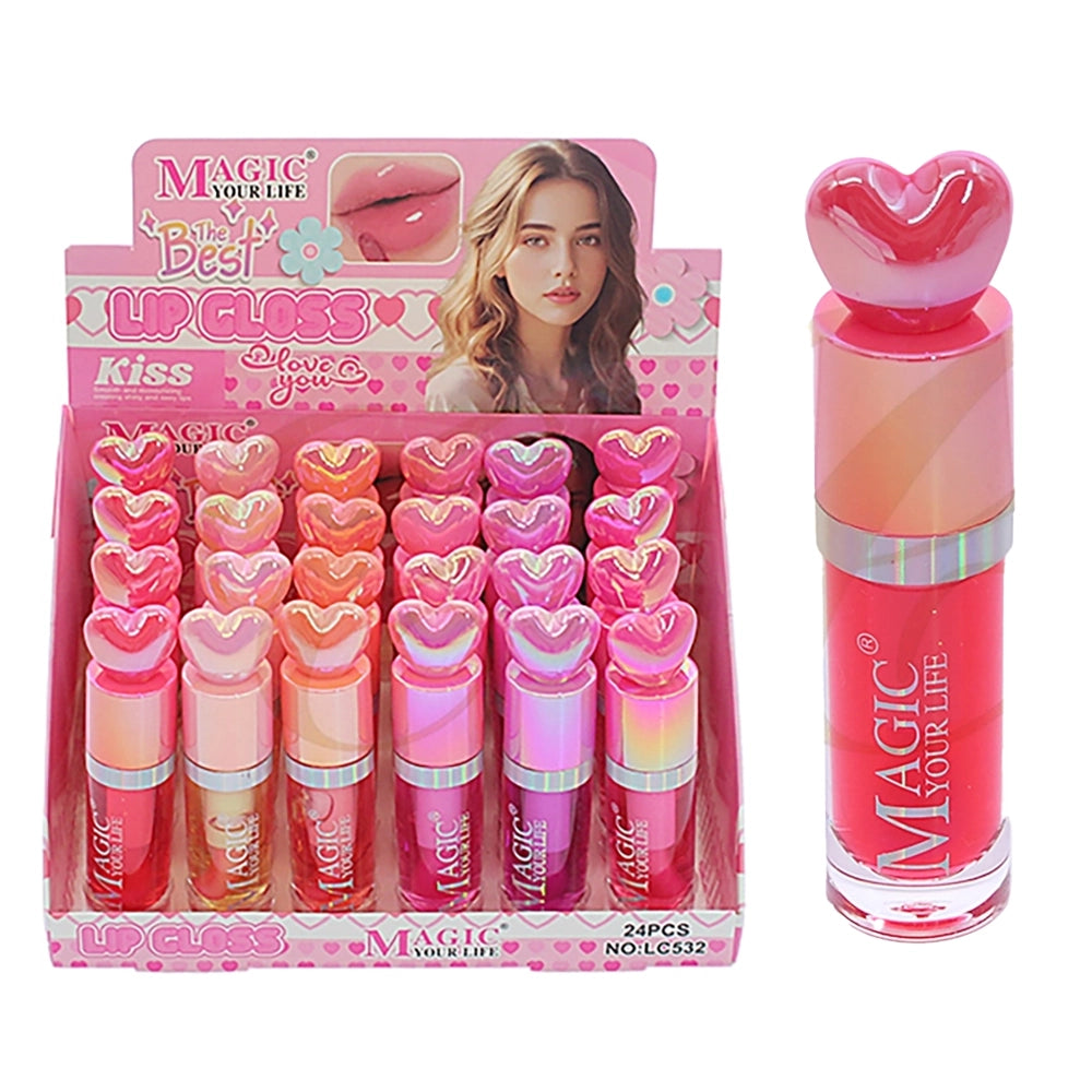 Magic Your Life 24-Piece Heart Top Lip Gloss Set Iridescent Heart Caps (RCS-0805)