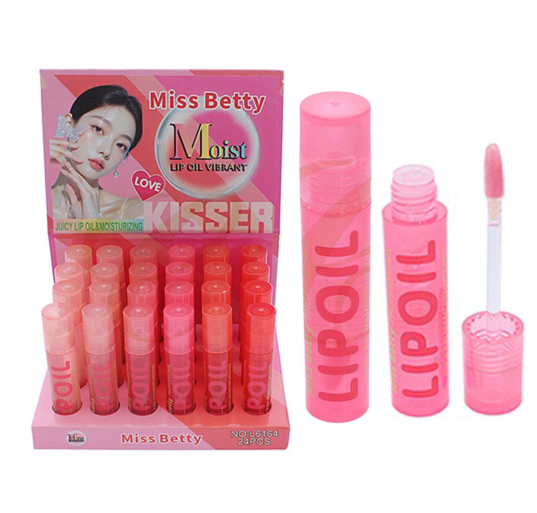 Miss Betty Moist Lip Oil Vibrant "Kisser" Collection - 24 Pcs Bulk Set