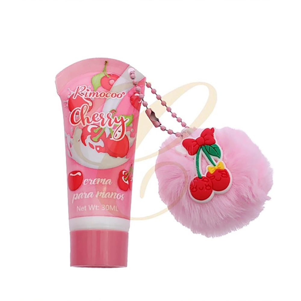 Rimocoo Cherry Scented Hand Cream with Plush Pom-Pom Keychain – 30ml / 1 fl oz