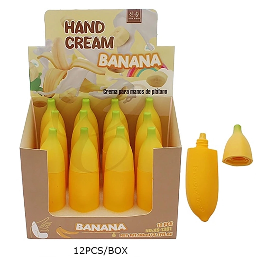 Banana Scented Moisturizing Hand Cream Container – 90ml / 3.17 fl oz Banana-Shaped Squeeze Bottle Display (RCS-1129)