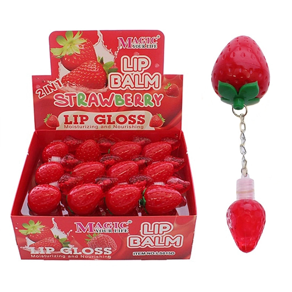 2-in-1 Strawberry Lip Balm & Liquid Lip Gloss Keychain Set – Moisturizing & Nourishing Lip Care (RCS-1157)