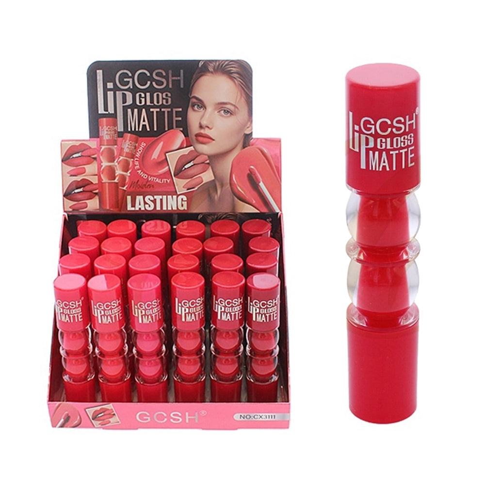 Matte Liquid Lip Gloss Display Box – 24 Pcs Long-Lasting Red Lip Tint Set (Item RCS-1180)