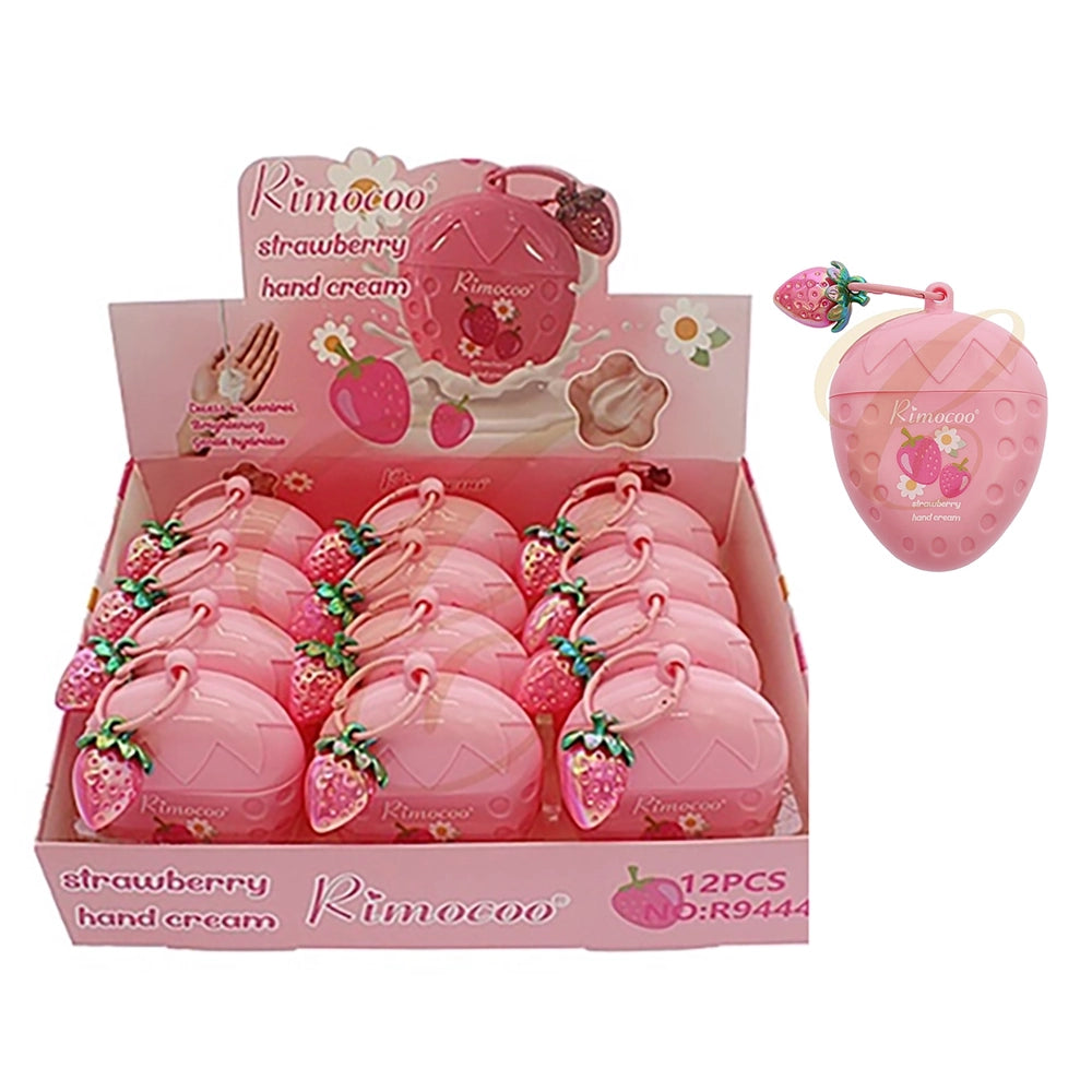Rimocoo Strawberry-Shaped Moisturizing Hand Cream Container with Keychain Charm – 12-Piece (RCS-1312)