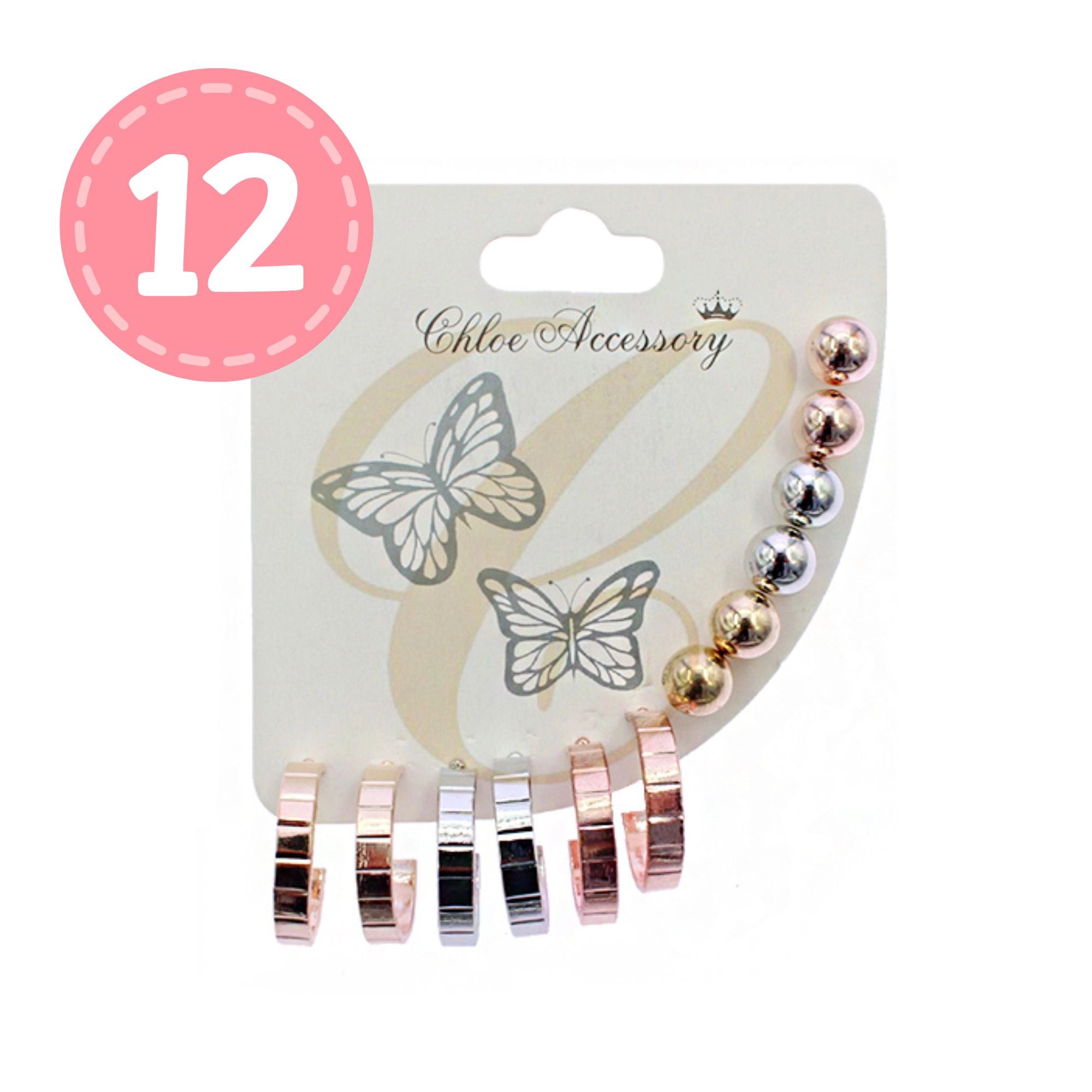 6-Pair Hoop & Ball Stud Set in Rose Gold and Silver
