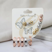 6-Pair Hoop & Ball Stud Set in Rose Gold and Silver