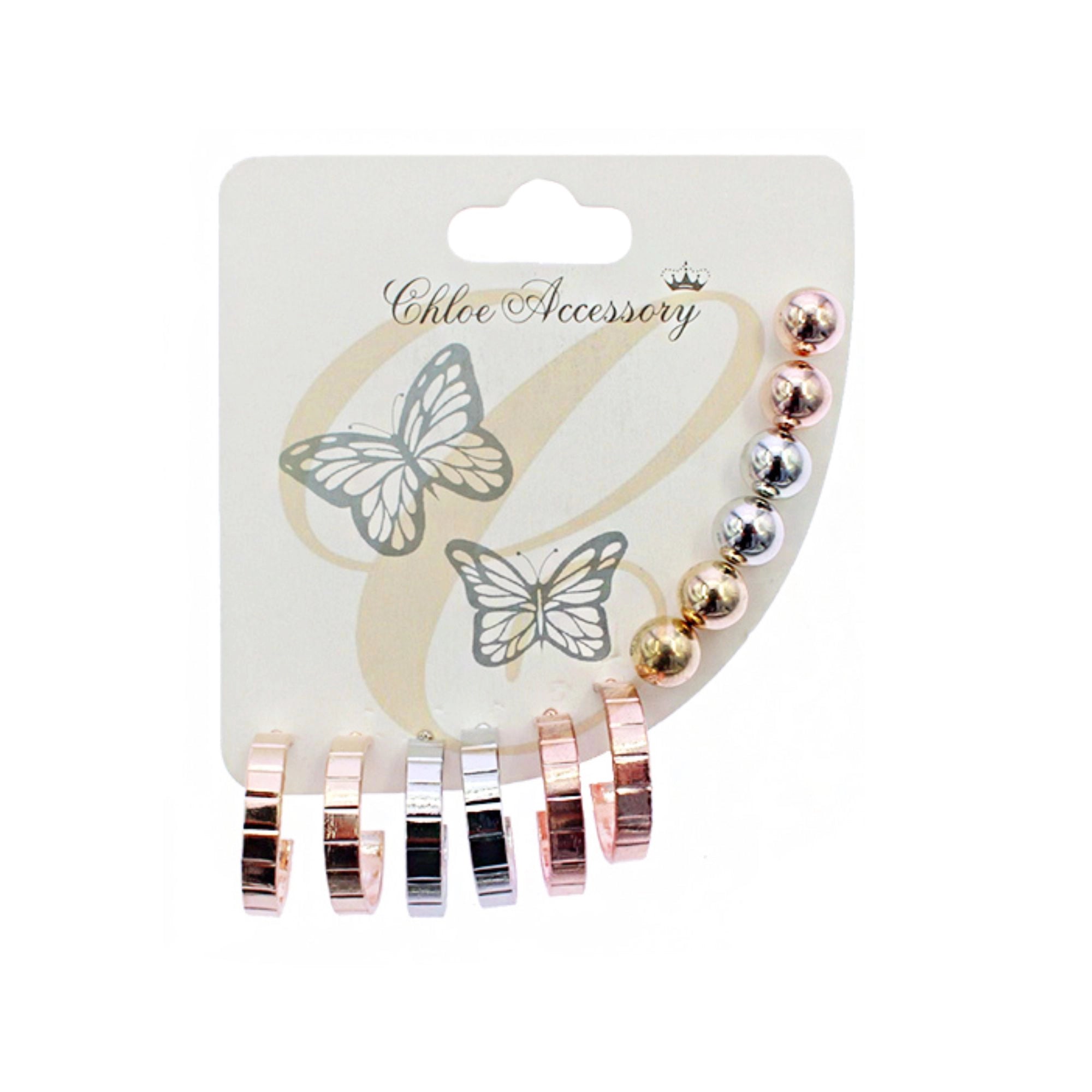 6-Pair Hoop & Ball Stud Set in Rose Gold and Silver