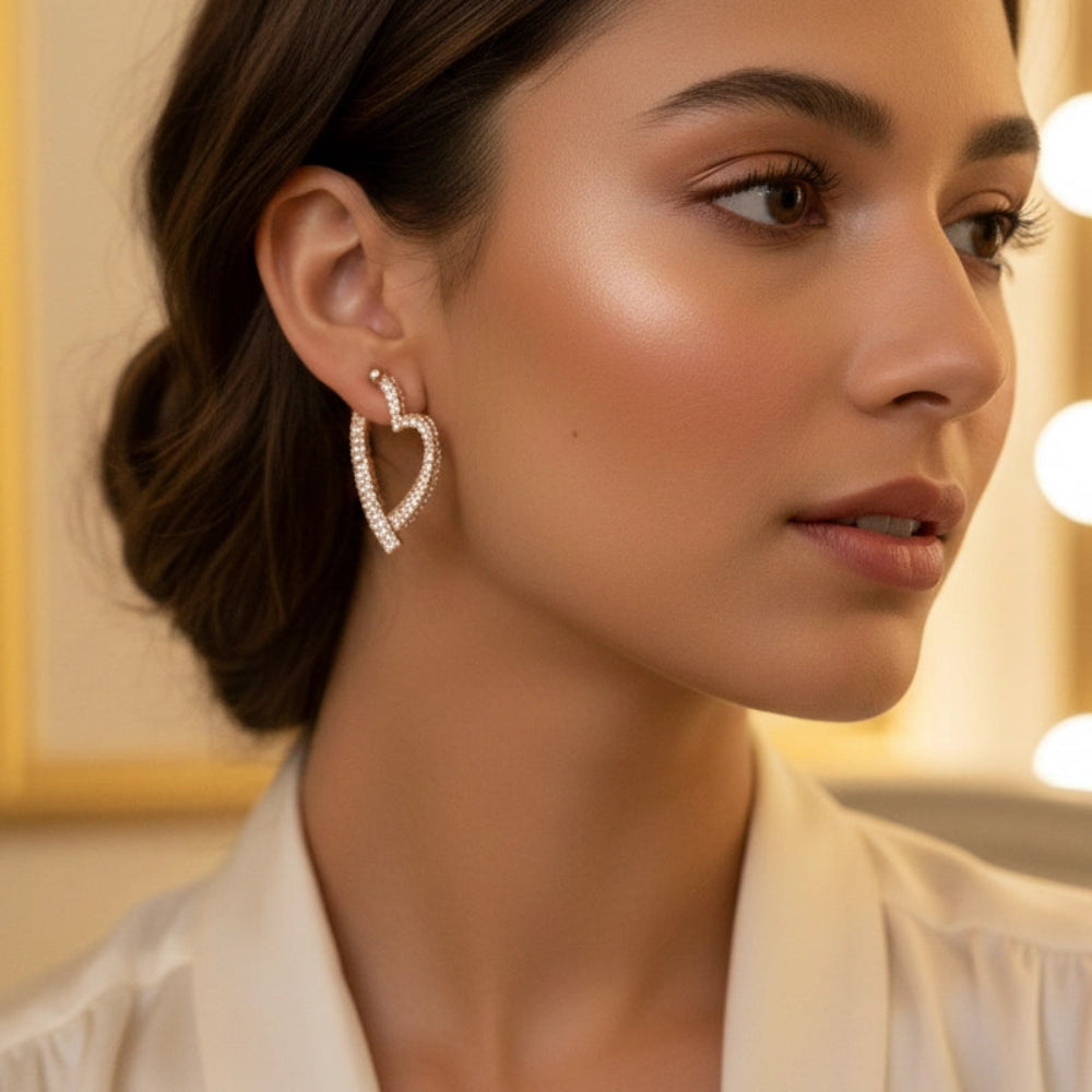 All You Need is Love... and Sparkle!  Tri-Tone Textured Heart Dangle Hoops.