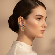 Enchanted Crystal Butterfly Drop Earrings – Heart-Shaped Gem & Filigree Design (RER-3167R6)