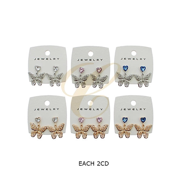 Enchanted Crystal Butterfly Drop Earrings – Heart-Shaped Gem & Filigree Design (RER-3167R6)