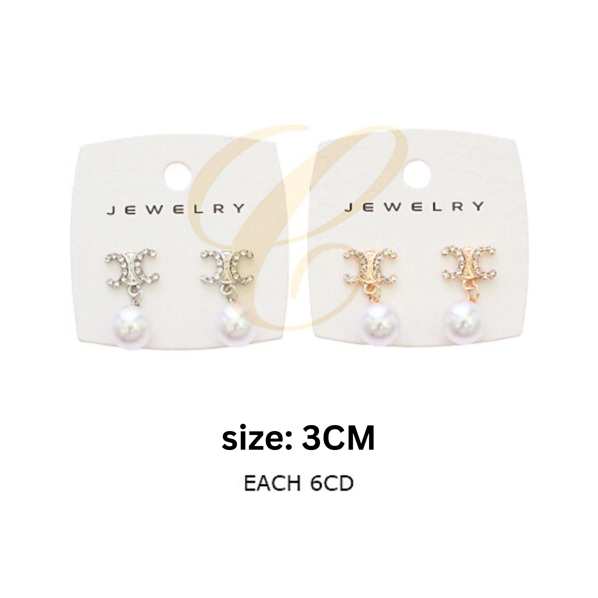 Luxury-Inspired Interlocking C Pearl Drop Earrings | Silver / Gold-Tone Rhinestone Dangles