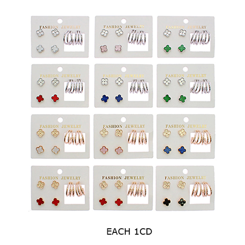Women’s Clover Motif Studs and Triple Strand C-Hoop Set (RER-3285R6)