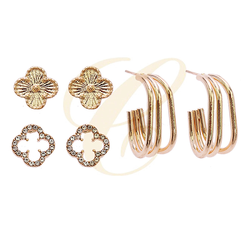 Luxury Clover & Triple Hoop Earring Set