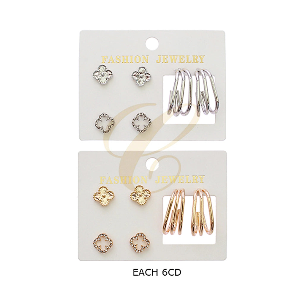Luxury Clover & Triple Hoop Earring Set