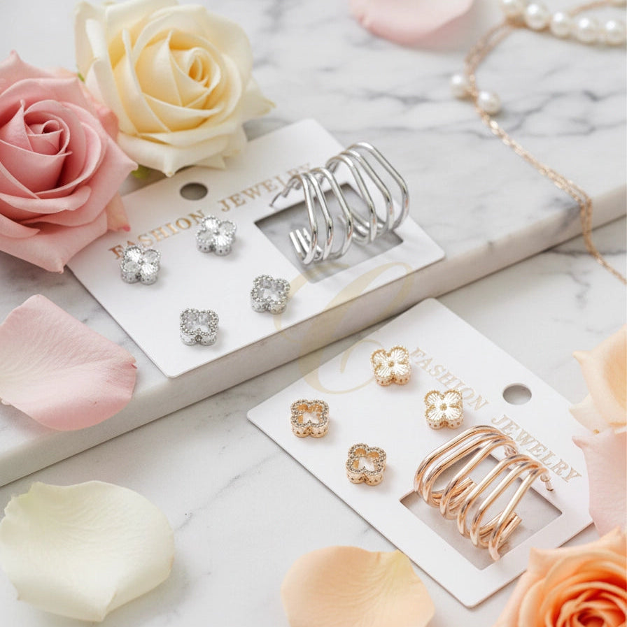 Luxury Clover & Triple Hoop Earring Set