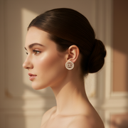 Elegant Crystal & Faux Pearl Stud Earrings – Round Statement Jewelry for Women (2.3cm) (RER-3303GS)