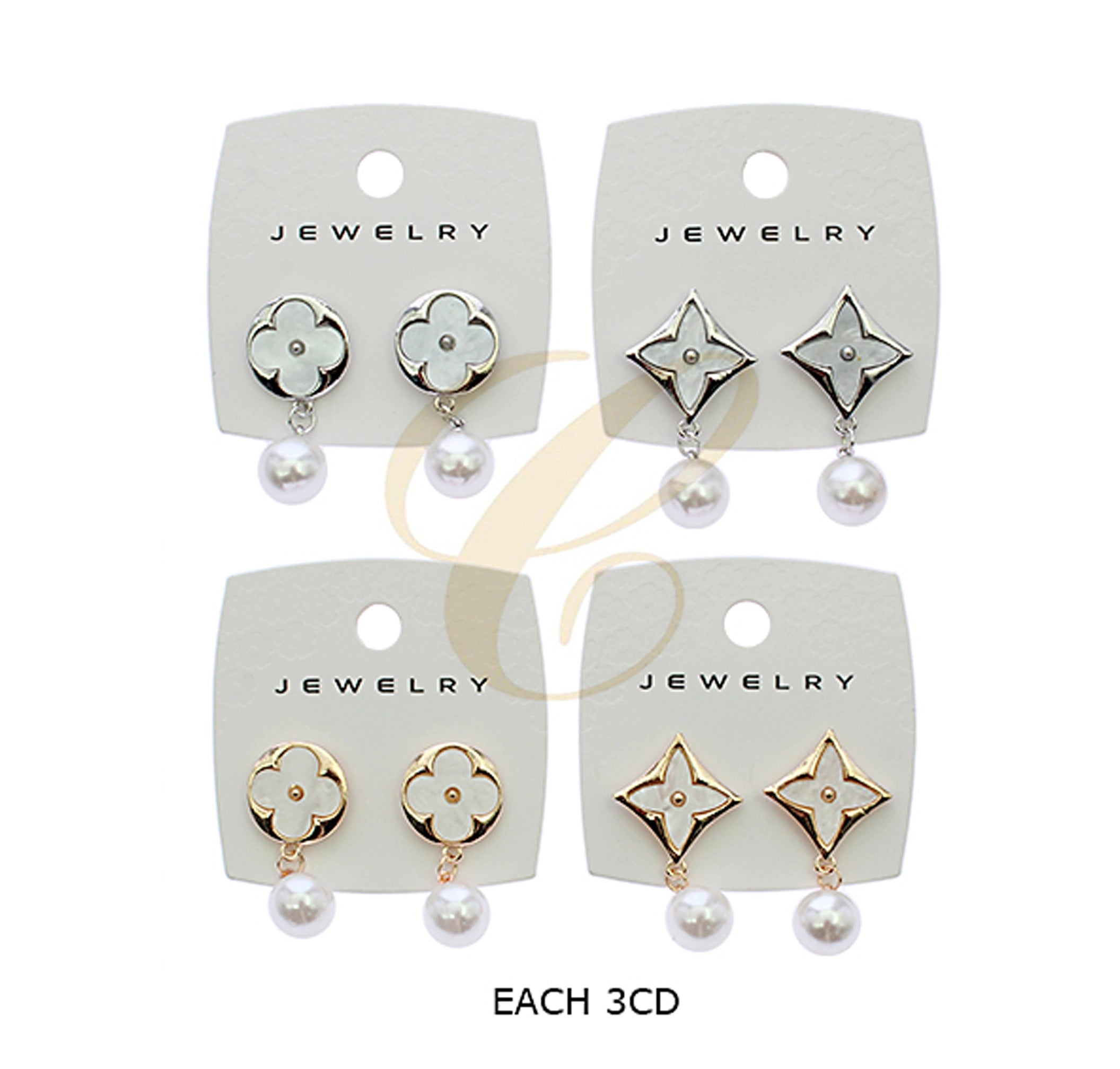 Clover & Star Motif Pearl Drop Earrings (RER-3328GS)