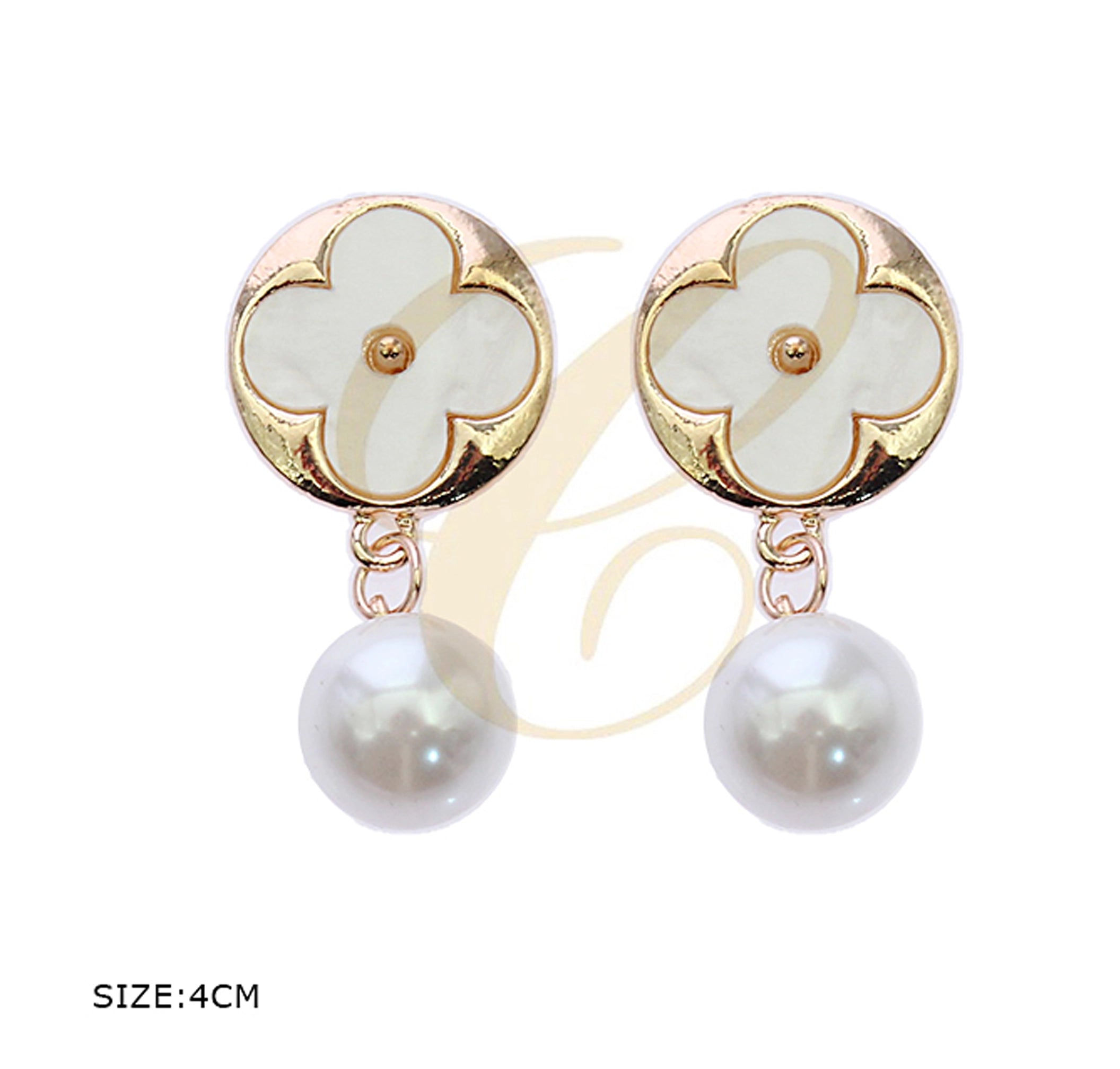 Clover & Star Motif Pearl Drop Earrings (RER-3328GS)