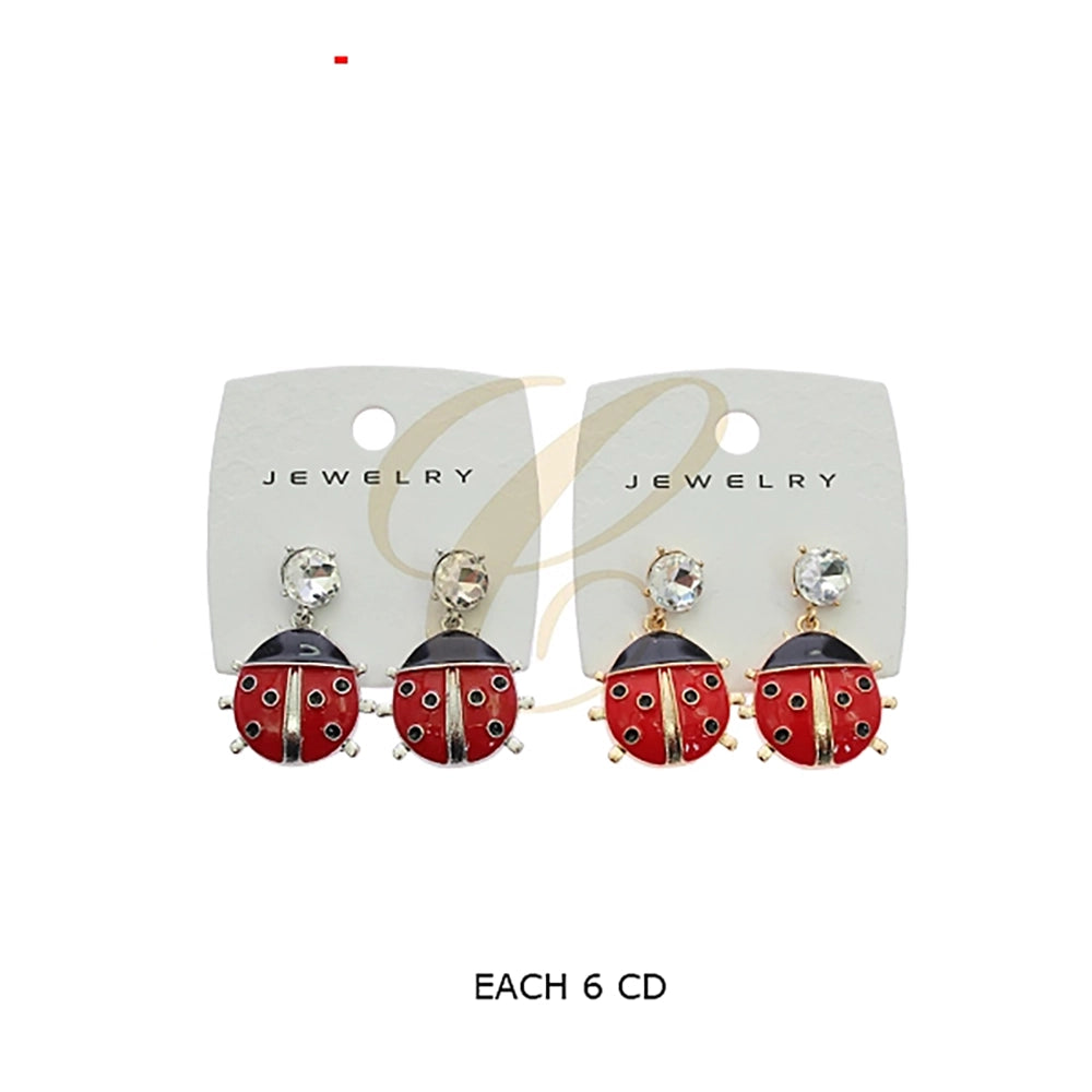 Red Enamel Ladybug Drop Earrings with Sparkling Crystal Studs (RER-3363GS)