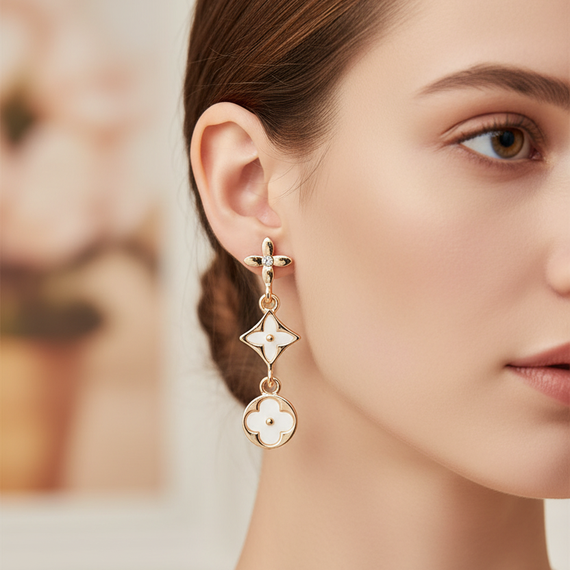 Elegant Clover Drop Earrings (RER-3367GS)