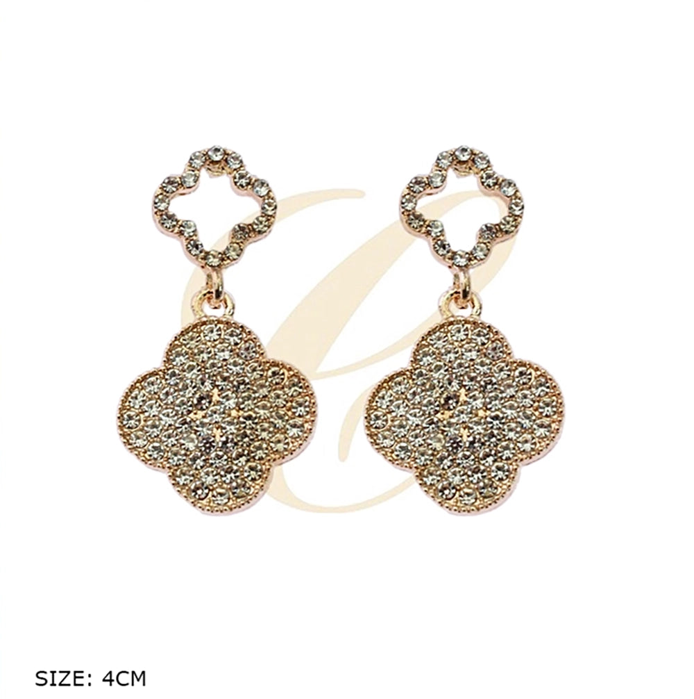 Glistening Pavé Quatrefoil Drop Earrings - Vintage-Inspired Clover Dangles (RER-3369GS)