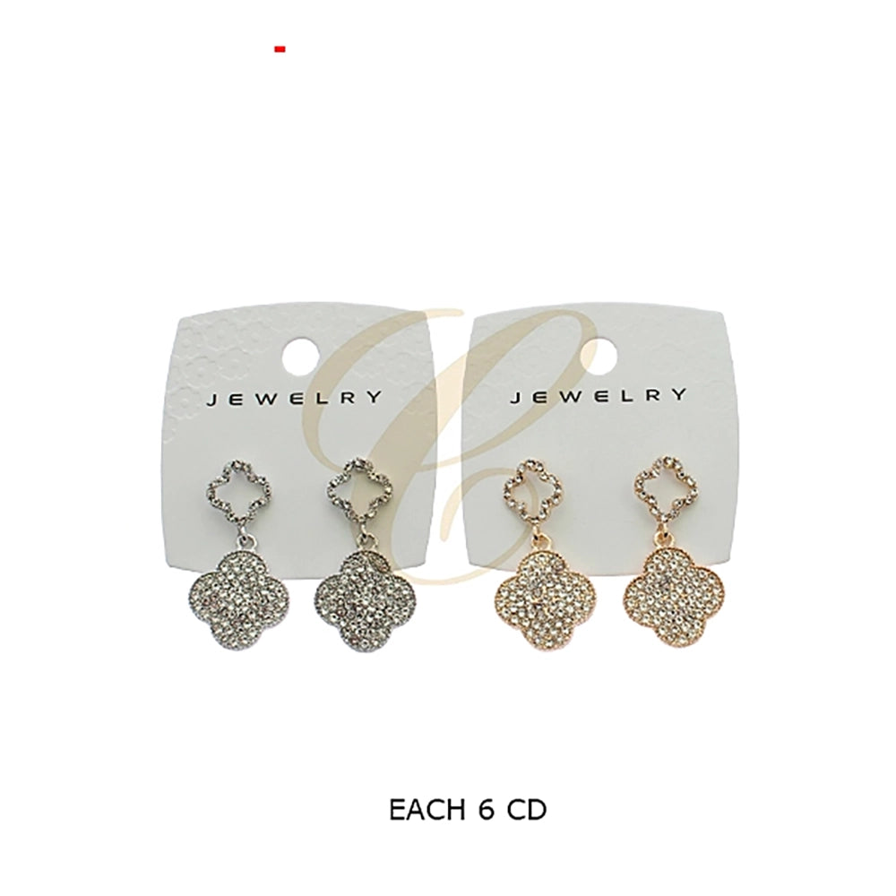 Glistening Pavé Quatrefoil Drop Earrings - Vintage-Inspired Clover Dangles (RER-3369GS)