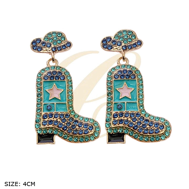 Giddy Up in Style: Sparkly Cowboy Boot Dangle Earrings (RER-3380R)