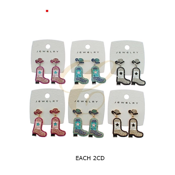 Giddy Up in Style: Sparkly Cowboy Boot Dangle Earrings (RER-3380R)