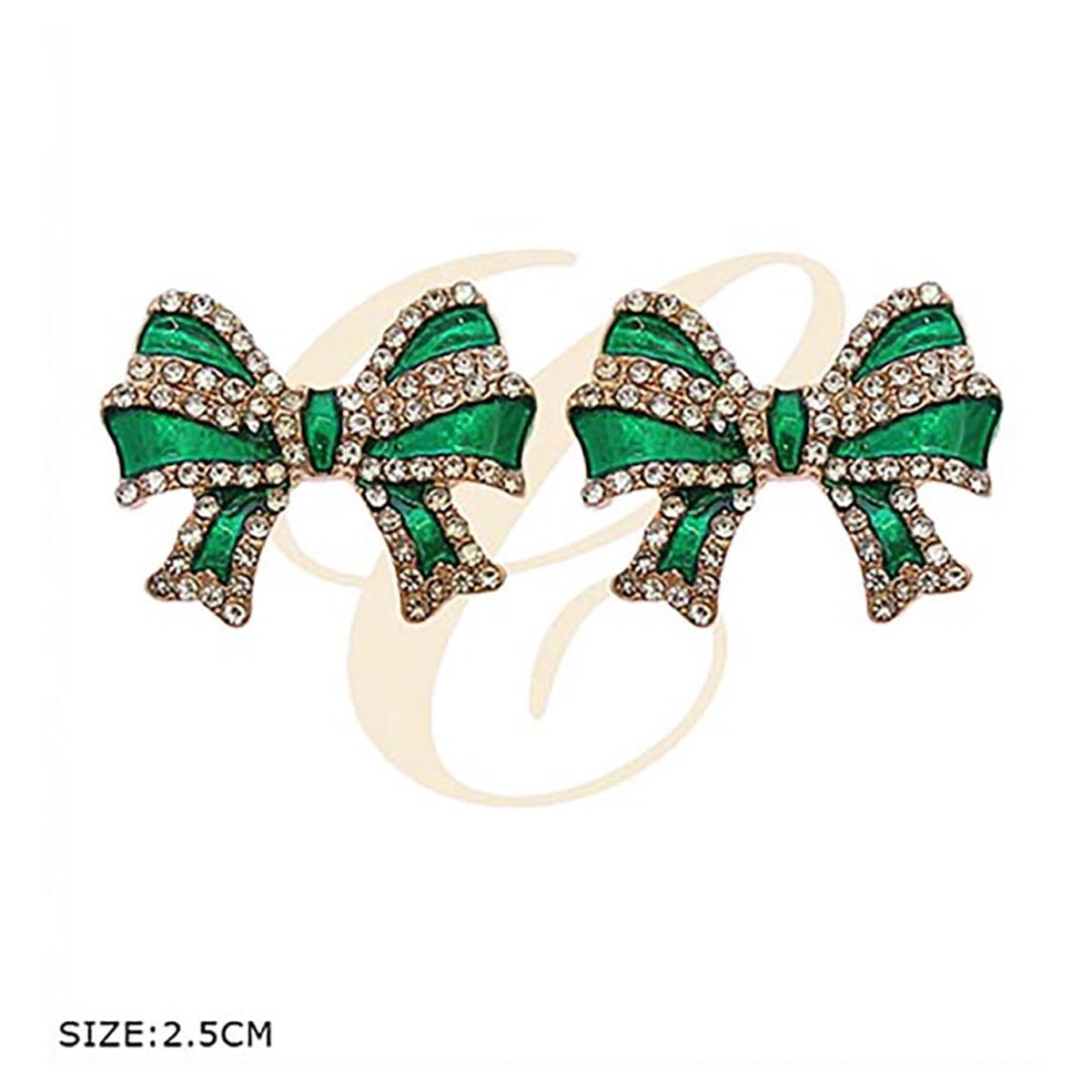 Sparkling Rhinestone Ribbon Bow Stud Earrings – Festive Enamel Holiday Bow Earrings(RER-3566R)