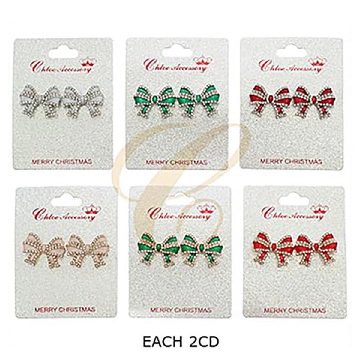 Sparkling Rhinestone Ribbon Bow Stud Earrings – Festive Enamel Holiday Bow Earrings(RER-3566R)
