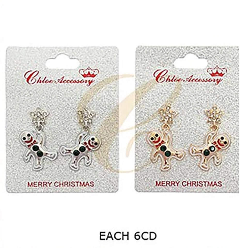 Sparkling Rhinestone Gingerbread Man Drop Earrings – Holiday Star Stud Dangle Earrings with Enamel Accents (RER-3570GS)