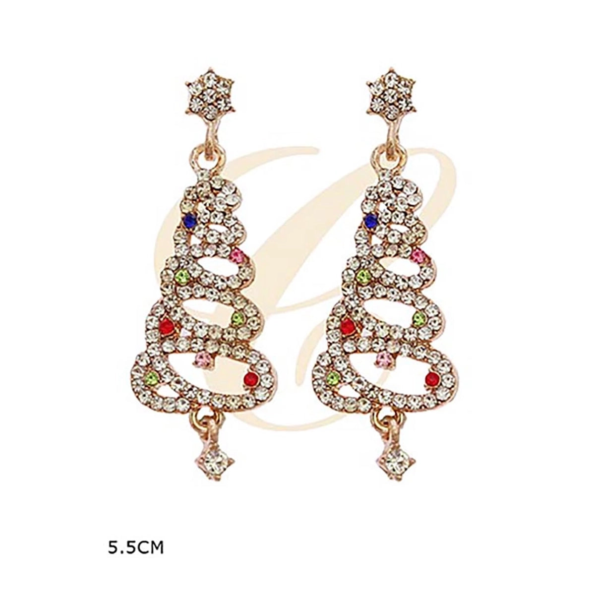 Sparkling Rhinestone Christmas Tree Dangle Earrings – Holiday Star Stud Drop Earrings with Multicolor Crystal Ornaments (RER-3573GS)