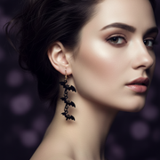 Gothic Black Bat Dangle Earrings - Cascading Halloween Drop Jewelry (6cm) (RHAL-0028)