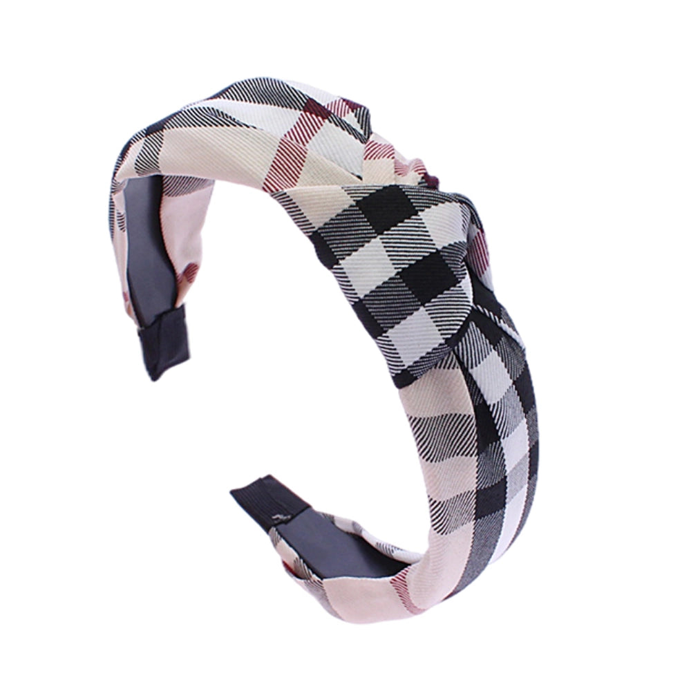 Classic Plaid Knot Headband – Vintage-Inspired Hair Accessory (RHB-0239BE)