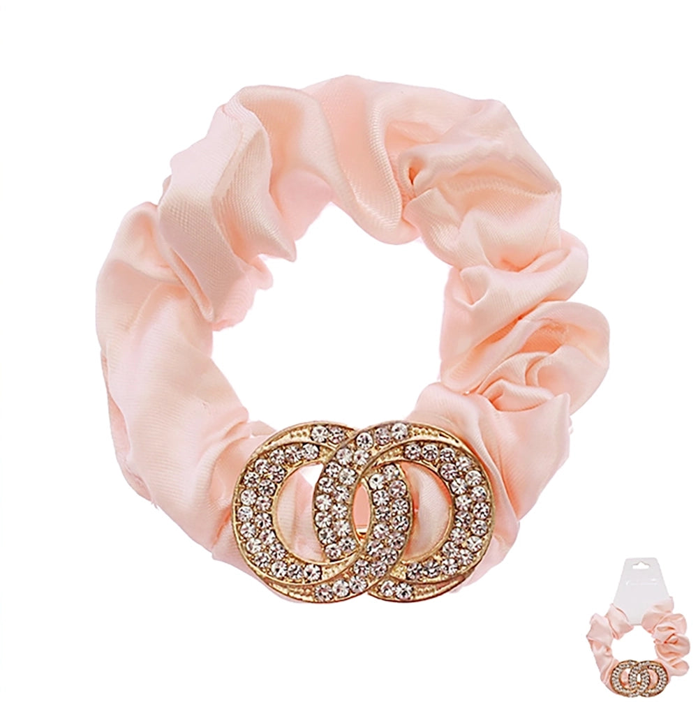 Luxe Satin Rhinestone Double-Circle Scrunchie - Elegant Hair Accessory (RHS-0182R)