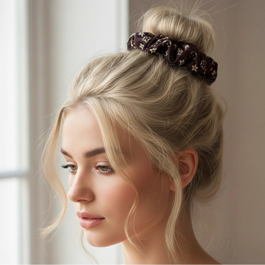 Oversized Geometric Monogram Hair Scrunchie - 18cm