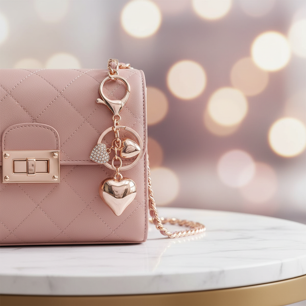 Sparkling Rhinestone Multi-Heart Keychain & Bag Charm | Metallic Gold & Silver Keyring Gift for Women (RKC-0419GS)