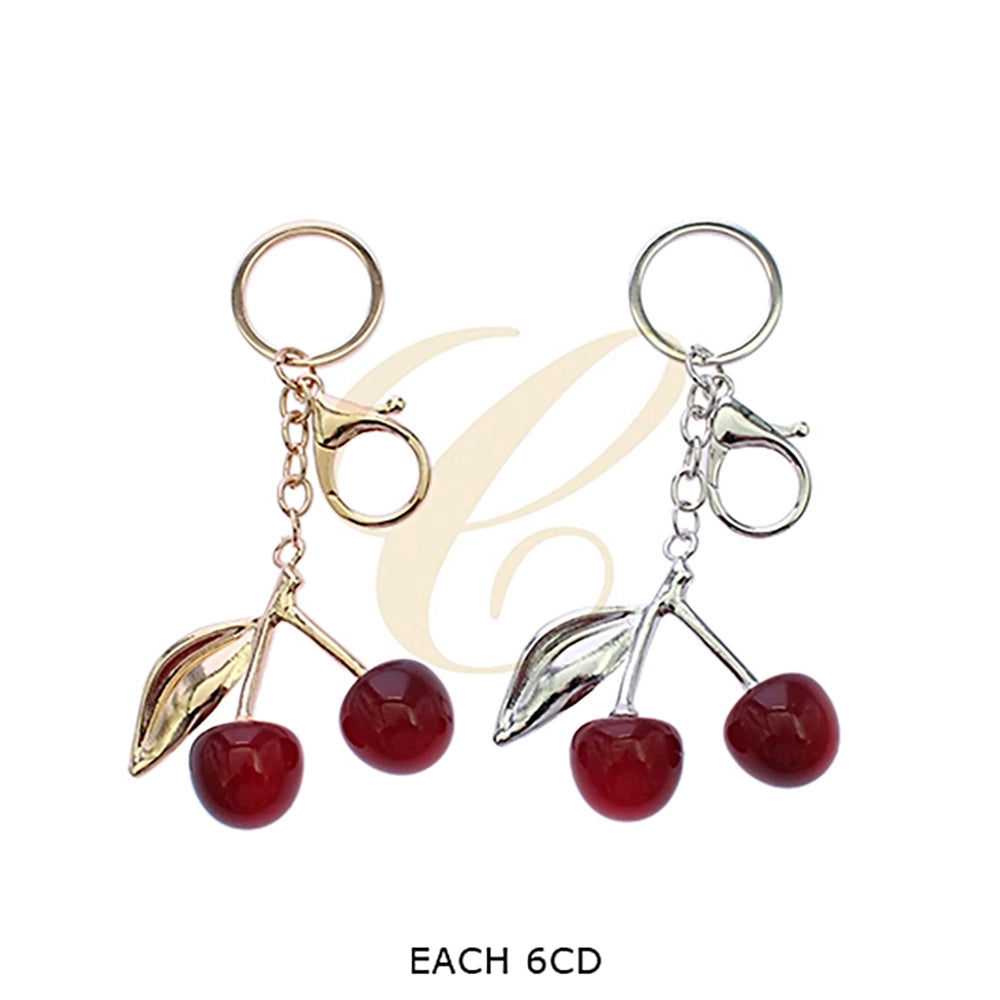 Cute Cherry Keychain - Stylish Red Fruit Bag Charm - Gold & Silver Tone Hardware (RKC-0449GS)