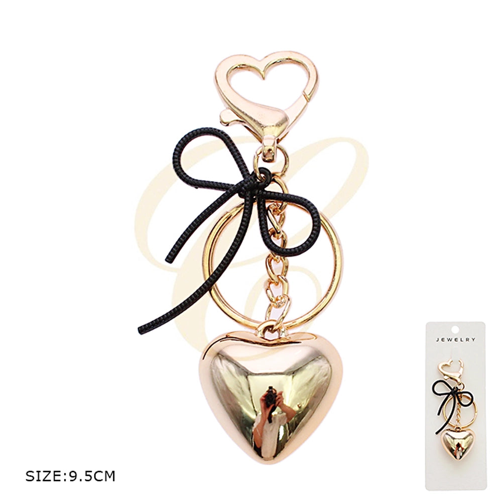 The Puffy Heart Keychain: Chic Gold & Ribbon Bag Charm