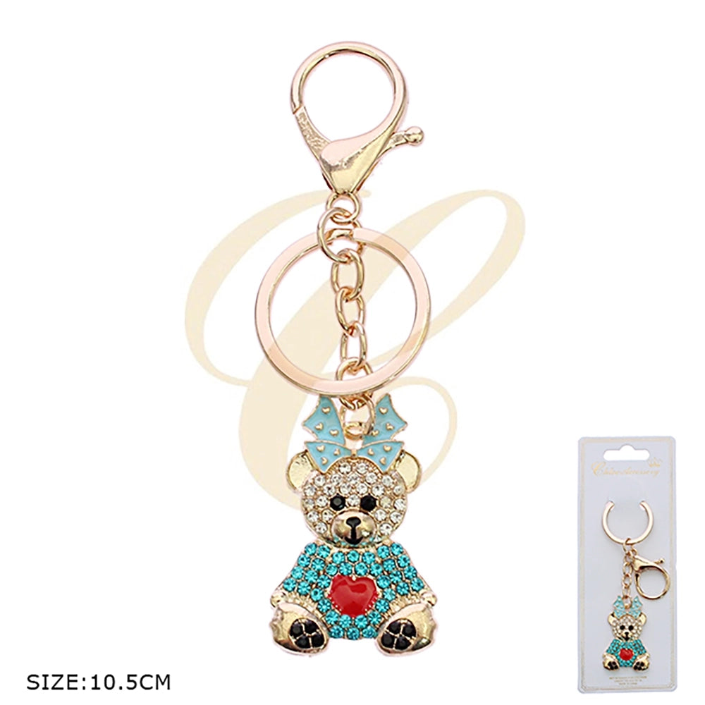 Sparkling Crystal Teddy Bear Keychain – Rhinestone Animal Bag Charm & Purse Accessory – Gold & Silver Tone (10.5cm) (RKC-0495R4)