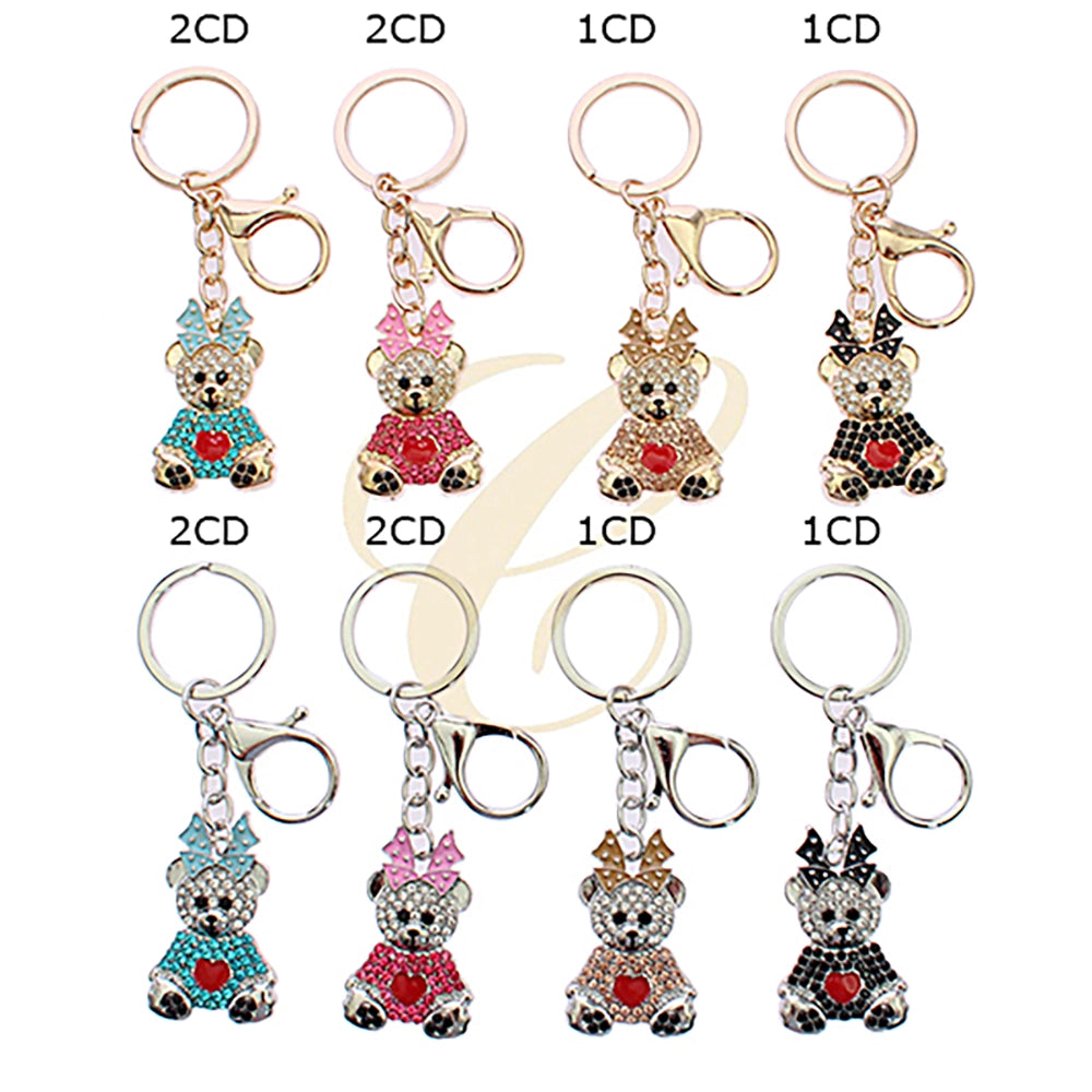 Sparkling Crystal Teddy Bear Keychain – Rhinestone Animal Bag Charm & Purse Accessory – Gold & Silver Tone (10.5cm) (RKC-0495R4)