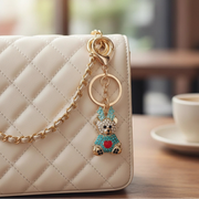 Sparkling Crystal Teddy Bear Keychain – Rhinestone Animal Bag Charm & Purse Accessory – Gold & Silver Tone (10.5cm) (RKC-0495R4)