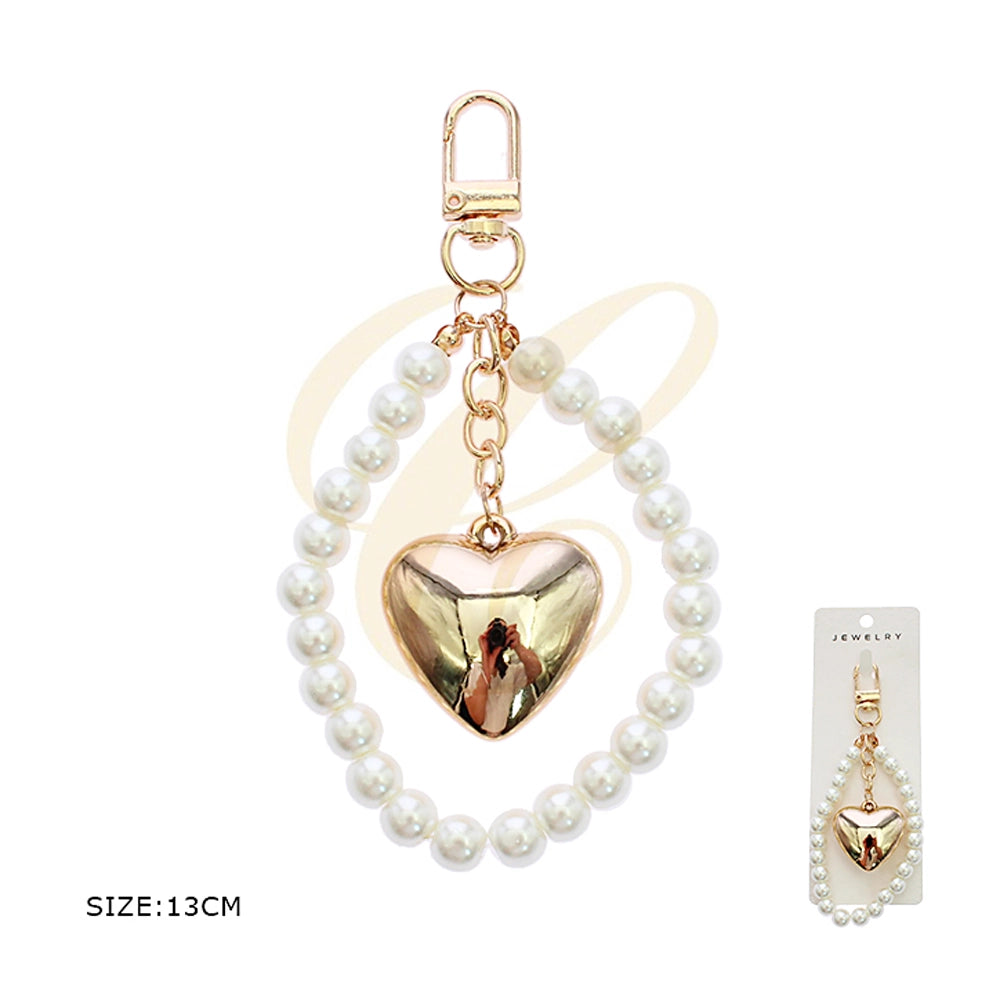 Elegant Pearl Heart Bag Charm & Luxury Keychain