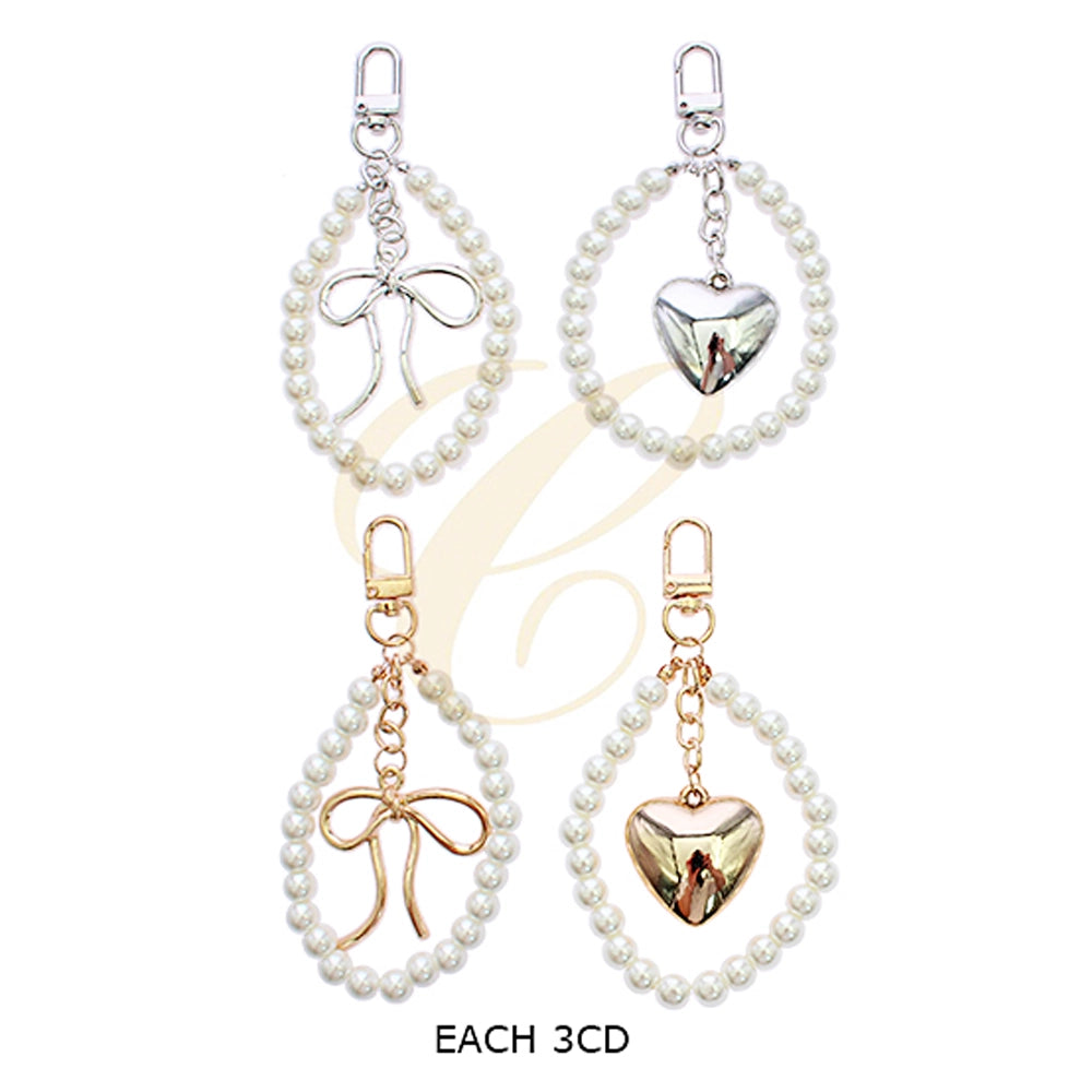 Elegant Pearl Heart Bag Charm & Luxury Keychain
