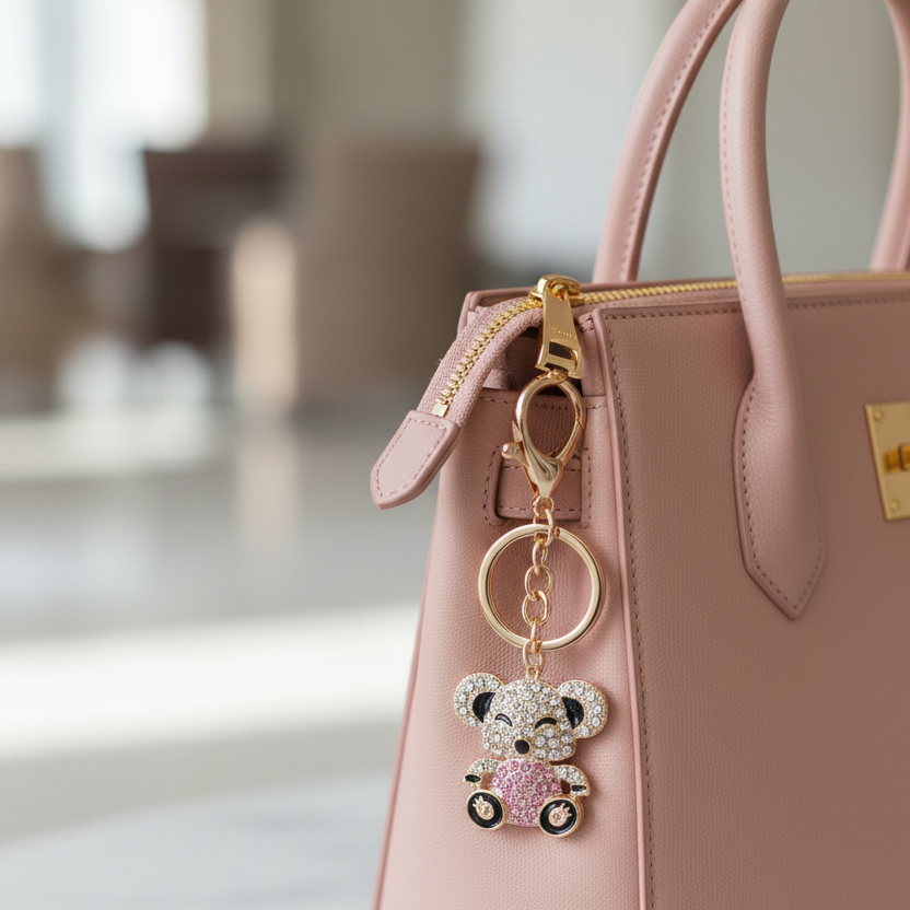 Rhinestone Koala Bear Keychain – Sparkling Animal Bag Charm with Lobster Clasp (RKC-0505R3)